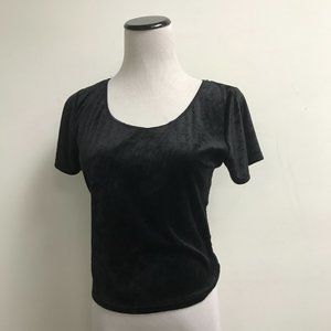 Kenar black stretch burnout velvet short sleeve scoop neck top vintage L